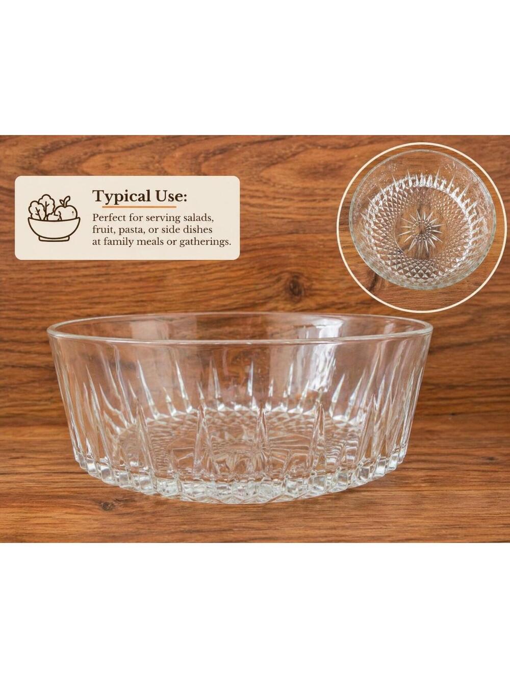 Vintage Arcoroc France Clear Glass Serving Fruit Bowl Diamond Starburst Pattern